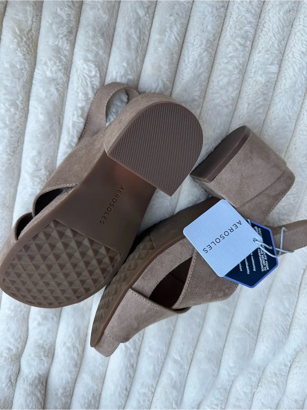 AEROSOLES Taupe Suede Crisscross Slingback Sandals with Buckle